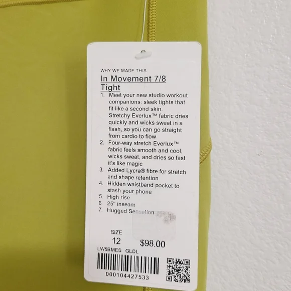 Lululemon Yellow In Movement Tight 25" *Everlux - Picture 6 of 8